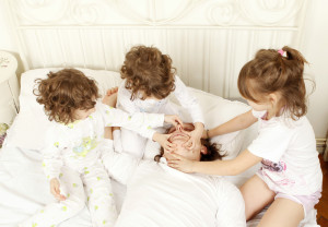 children trying to stop their father from snoring